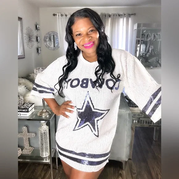 dallas cowboys sequin dress Cowboy Jersey Dress, Game Day, NFL Jersey Gi Gi's Boutique PRODUCT DETAILS Sequin Dresses Dallas Cowboys Jersey